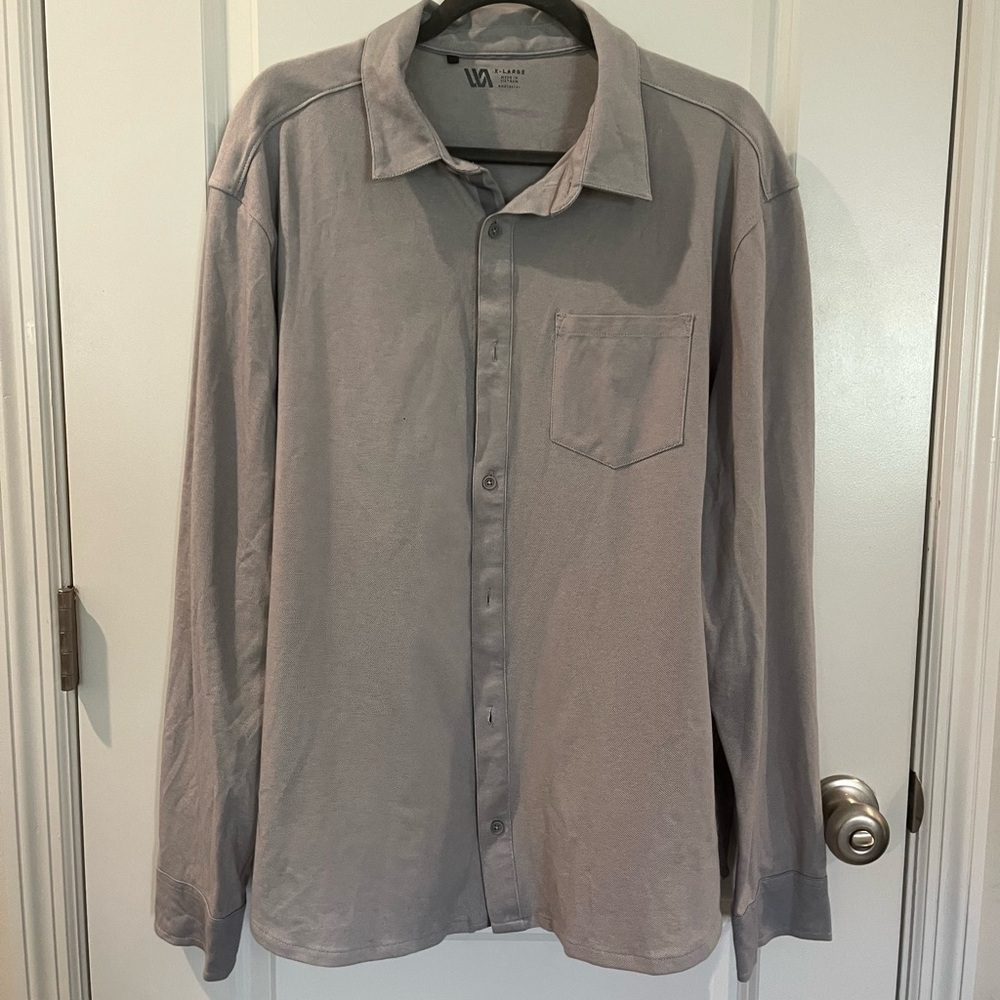 VRST Textured Knit Long Sleeve Button Down Gray Shirt